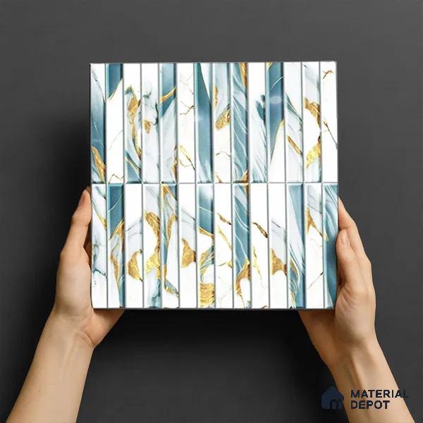TL 07172 E Bissel Cosmo Denim 1 ft x 1 ft Glossy Finish Ceramic Tile - 10 mm | Please Expect a Slight Variation of Pattern
