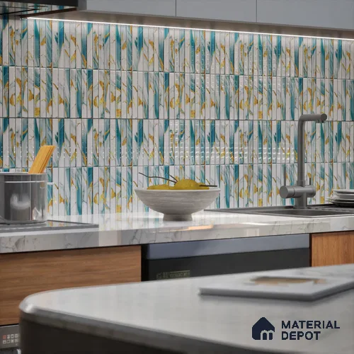 TL 07172 E Bissel Cosmo Denim 1 ft x 1 ft Glossy Finish Ceramic Tile - 10 mm | Please Expect a Slight Variation of Pattern