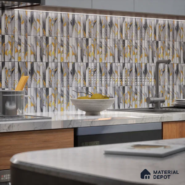 TL 07172 I Bissel Cosmo Raven 1 ft x 1 ft Glossy Finish Ceramic Tile - 10 mm | Please Expect a Slight Variation of Pattern