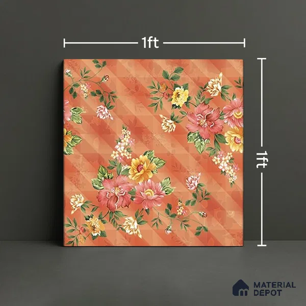Floral Wall Tile TL 07185 C Brillo Nexo Palma 1 ft x 1 ft Matte Finish Ceramic Tile - 10 mm | Please Expect a Slight Variation of Pattern