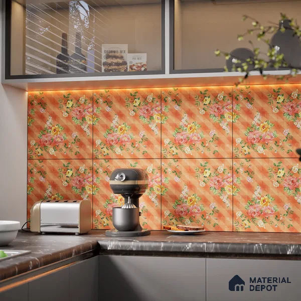 Floral Wall Tile TL 07185 C Brillo Nexo Palma 1 ft x 1 ft Matte Finish Ceramic Tile - 10 mm | Please Expect a Slight Variation of Pattern