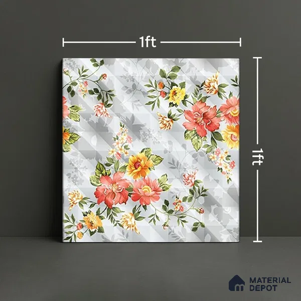 Floral Wall Tile TL 07185 D Brillo Nexo Parco 1 ft x 1 ft Matte Finish Ceramic Tile - 10 mm | Please Expect a Slight Variation of Pattern