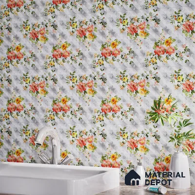 Floral Wall Tile TL 07185 D Brillo Nexo Parco 1 ft x 1 ft Matte Finish Ceramic Tile - 10 mm | Please Expect a Slight Variation of Pattern