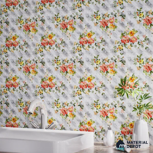 Floral Wall Tile TL 07185 D Brillo Nexo Parco 1 ft x 1 ft Matte Finish Ceramic Tile - 10 mm | Please Expect a Slight Variation of Pattern