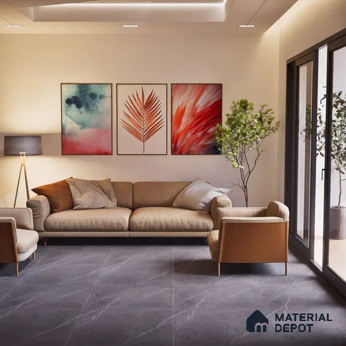 Black Marble Wall & Floor Tile TL 07694 1200x600 mm Vitrified Carving Matte Finish - 9 mm | | Suitable for Living Room, Bedroom, Bathroom