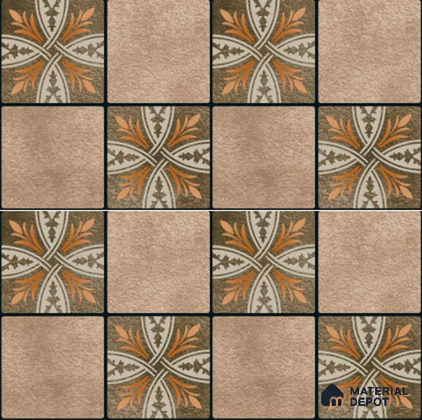 Parking Floor Tile TL 00417 Floral Brown 16 x 16 inch Vitrified Anti Skid Matte Finish Heavy Duty Tile - 12 mm | Suitable For Balcony, Terrace, Pathways | Pattern Alignment May Vary | 2-3 mm Spacer is Mandatory