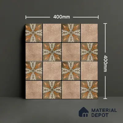 Parking Floor Tile TL 00417 Floral Brown 16 x 16 inch Vitrified Anti Skid Matte Finish Heavy Duty Tile - 12 mm | Suitable For Balcony, Terrace, Pathways | Pattern Alignment May Vary | 2-3 mm Spacer is Mandatory