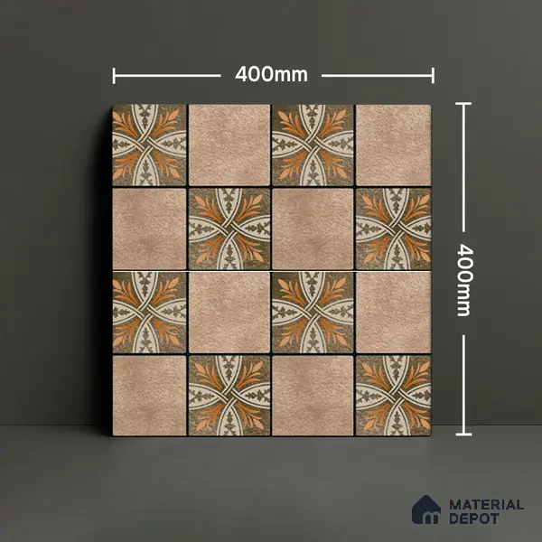 Parking Floor Tile TL 00417 Floral Brown 16 x 16 inch Vitrified Anti Skid Matte Finish Heavy Duty Tile - 12 mm | Suitable For Balcony, Terrace, Pathways | Pattern Alignment May Vary | 2-3 mm Spacer is Mandatory