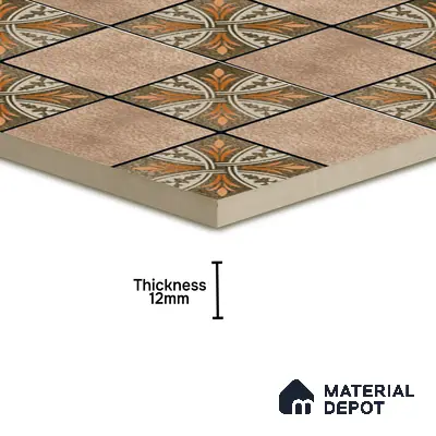 Parking Floor Tile TL 00417 Floral Brown 16 x 16 inch Vitrified Anti Skid Matte Finish Heavy Duty Tile - 12 mm | Suitable For Balcony, Terrace, Pathways | Pattern Alignment May Vary | 2-3 mm Spacer is Mandatory