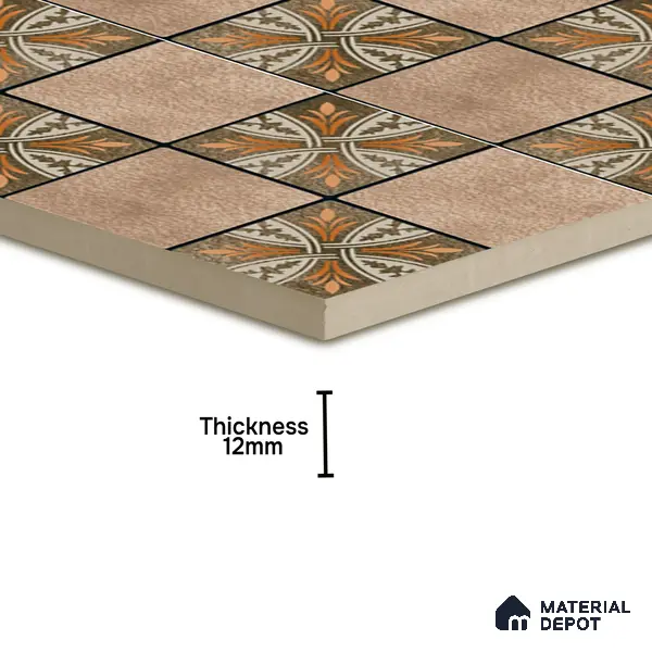 Parking Floor Tile TL 00417 Floral Brown 16 x 16 inch Vitrified Anti Skid Matte Finish Heavy Duty Tile - 12 mm | Suitable For Balcony, Terrace, Pathways | Pattern Alignment May Vary | 2-3 mm Spacer is Mandatory