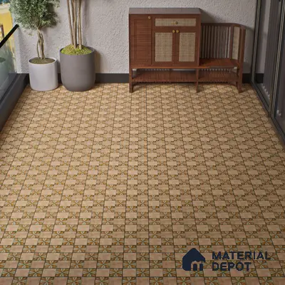 Parking Floor Tile TL 00417 Floral Brown 16 x 16 inch Vitrified Anti Skid Matte Finish Heavy Duty Tile - 12 mm | Suitable For Balcony, Terrace, Pathways | Pattern Alignment May Vary | 2-3 mm Spacer is Mandatory