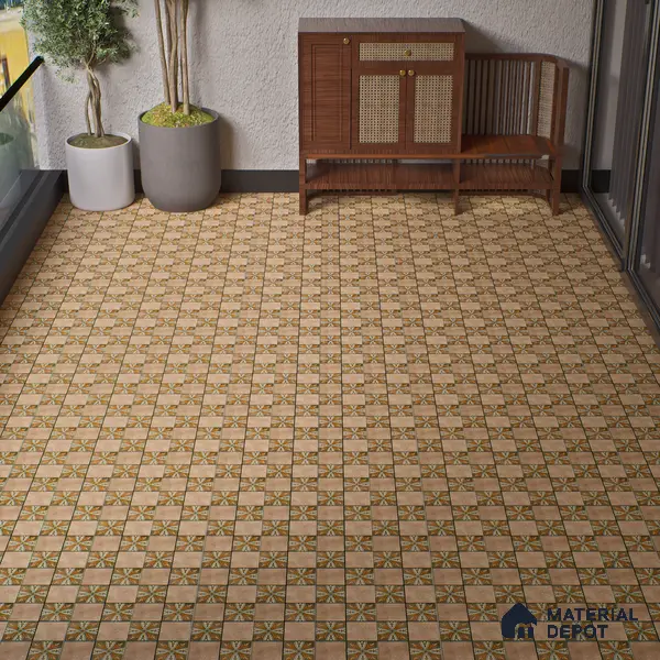 Parking Floor Tile TL 00417 Floral Brown 16 x 16 inch Vitrified Anti Skid Matte Finish Heavy Duty Tile - 12 mm | Suitable For Balcony, Terrace, Pathways | Pattern Alignment May Vary | 2-3 mm Spacer is Mandatory