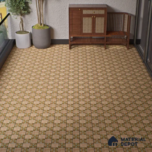 Parking Floor Tile TL 00417 Floral Brown 16 x 16 inch Vitrified Anti Skid Matte Finish Heavy Duty Tile - 12 mm | Suitable For Balcony, Terrace, Pathways | Pattern Alignment May Vary | 2-3 mm Spacer is Mandatory