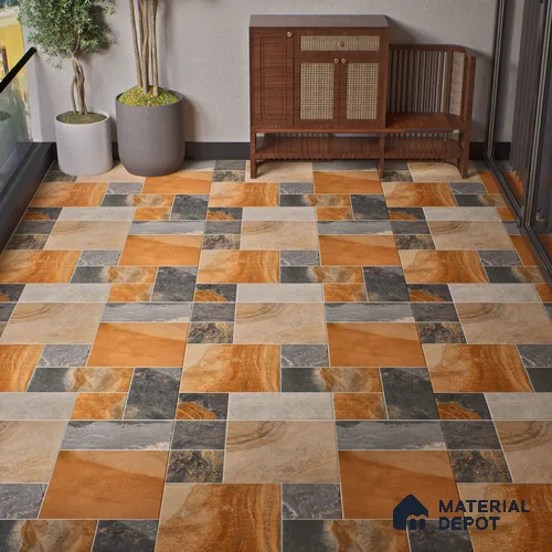 Stone Floor Tile TL 10096 Modulo Bizero | 16 x 16 inch - 12 mm thick | Vitrified Anti Skid Matte Finish Heavy Duty Parking Tile | Ideal For Outdoor, High Traffic Areas, Terrace | Pattern Alignment May Vary | 2-3 mm Spacer is Mandatory