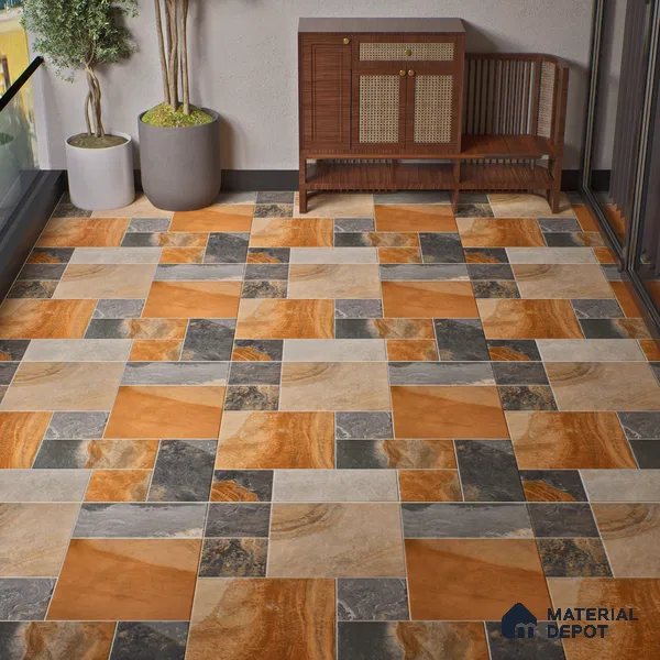 Stone Floor Tile TL 10096 Modulo Bizero | 16 x 16 inch - 12 mm thick | Vitrified Anti Skid Matte Finish Heavy Duty Parking Tile | Ideal For Outdoor, High Traffic Areas, Terrace | Pattern Alignment May Vary | 2-3 mm Spacer is Mandatory (Sample)