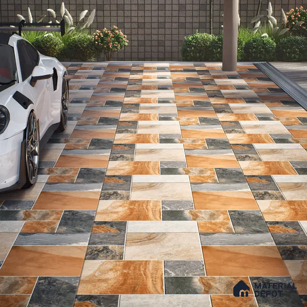 Stone Floor Tile TL 10096 Modulo Bizero | 16 x 16 inch - 12 mm thick | Vitrified Anti Skid Matte Finish Heavy Duty Parking Tile | Ideal For Outdoor, High Traffic Areas, Terrace | Pattern Alignment May Vary | 2-3 mm Spacer is Mandatory (Sample)