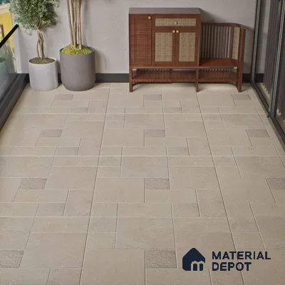 Stone Floor Tile TL 10094 Modulo Beige | 16 x 16 inch - 12 mm thick | Vitrified Anti Skid Matte Finish Heavy Duty Parking Tile | Ideal For Outdoor, High Traffic Areas, Terrace | Pattern Alignment May Vary | 2-3 mm Spacer is Mandatory