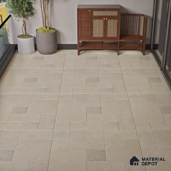 Stone Floor Tile TL 10094 Modulo Beige | 16 x 16 inch - 12 mm thick | Vitrified Anti Skid Matte Finish Heavy Duty Parking Tile | Ideal For Outdoor, High Traffic Areas, Terrace | Pattern Alignment May Vary | 2-3 mm Spacer is Mandatory