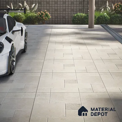 Stone Floor Tile TL 10094 Modulo Beige | 16 x 16 inch - 12 mm thick | Vitrified Anti Skid Matte Finish Heavy Duty Parking Tile | Ideal For Outdoor, High Traffic Areas, Terrace | Pattern Alignment May Vary | 2-3 mm Spacer is Mandatory