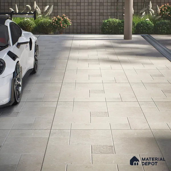 Stone Floor Tile TL 10094 Modulo Beige | 16 x 16 inch - 12 mm thick | Vitrified Anti Skid Matte Finish Heavy Duty Parking Tile | Ideal For Outdoor, High Traffic Areas, Terrace | Pattern Alignment May Vary | 2-3 mm Spacer is Mandatory