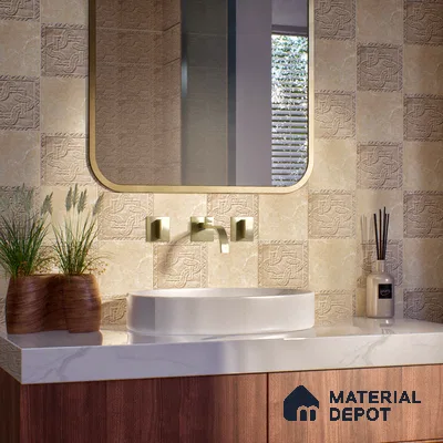 Stone Floor Tile TL 10094 C Modulo Beige 8 x 8 inch Matte Finish Vitrified Anti Skid Tile - 12 mm | Suitable For Balcony, Patio, Bathroom