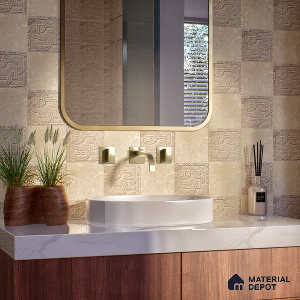 Stone Floor Tile TL 10094 C Modulo Beige 8 x 8 inch Matte Finish Vitrified Anti Skid Tile - 12 mm | Suitable For Balcony, Patio, Bathroom