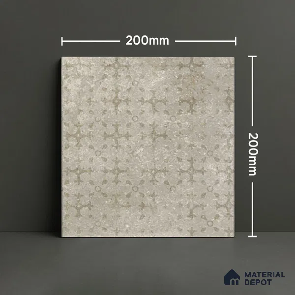 Patterned Floor Tile TL 10100 D Siena Beige Decor 8 x 8 inch Matte Finish Vitrified Anti Skid Tile - 12 mm | 4 Random Design | Suitable For Balcony, Patio, Bathroom | Please Expect a Slight Variation of Pattern