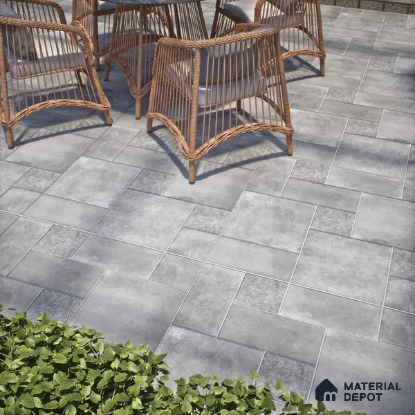 Patterned Floor Tile TL 10091 D Modulo Gris Decor 8 x 8 inch Matte Finish Vitrified Anti Skid Tile - 12 mm | 4 Random Design | Suitable For Balcony, Patio, Bathroom | Please Expect a Slight Variation of Pattern