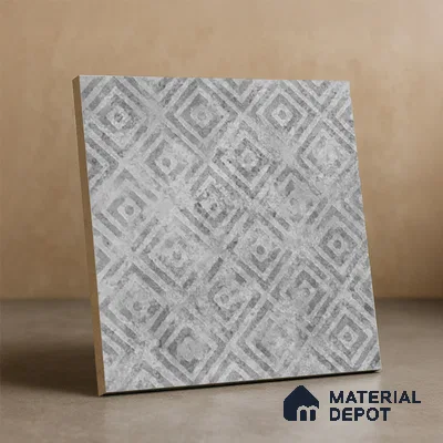 Patterned Floor Tile TL 10091 D Modulo Gris Decor 8 x 8 inch Matte Finish Vitrified Anti Skid Tile - 12 mm | 4 Random Design | Suitable For Balcony, Patio, Bathroom | Please Expect a Slight Variation of Pattern
