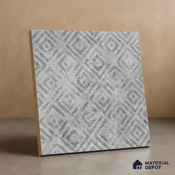 Patterned Floor Tile TL 10091 D Modulo Gris Decor 8 x 8 inch Matte Finish Vitrified Anti Skid Tile - 12 mm | 4 Random Design | Suitable For Balcony, Patio, Bathroom | Please Expect a Slight Variation of Pattern