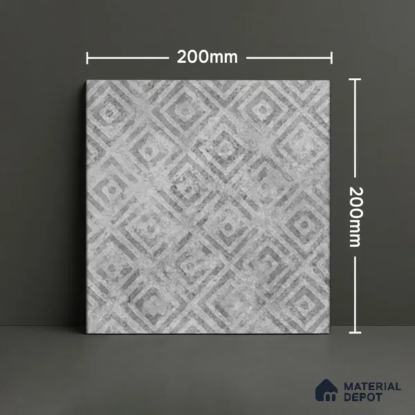 Patterned Floor Tile TL 10091 D Modulo Gris Decor 8 x 8 inch Matte Finish Vitrified Anti Skid Tile - 12 mm | 4 Random Design | Suitable For Balcony, Patio, Bathroom | Please Expect a Slight Variation of Pattern