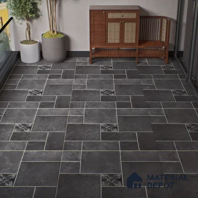 Stone Floor Tile TL 10092 Modulo Dark | 16 x 16 inch - 12 mm thick | Vitrified Anti Skid Matte Finish Heavy Duty Parking Tile | Ideal For Outdoor, High Traffic Areas, Terrace | Pattern Alignment May Vary | 2-3 mm Spacer is Mandatory (Sample)