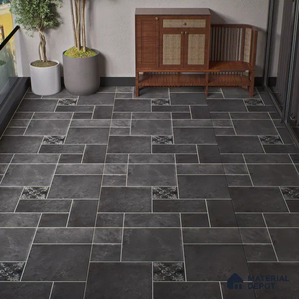 Stone Floor Tile TL 10092 Modulo Dark | 16 x 16 inch - 12 mm thick | Vitrified Anti Skid Matte Finish Heavy Duty Parking Tile | Ideal For Outdoor, High Traffic Areas, Terrace | Pattern Alignment May Vary | 2-3 mm Spacer is Mandatory (Sample)
