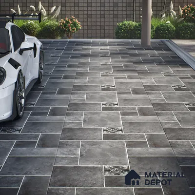 Stone Floor Tile TL 10092 Modulo Dark | 16 x 16 inch - 12 mm thick | Vitrified Anti Skid Matte Finish Heavy Duty Parking Tile | Ideal For Outdoor, High Traffic Areas, Terrace | Pattern Alignment May Vary | 2-3 mm Spacer is Mandatory (Sample)