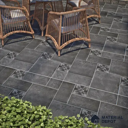 Stone Floor Tile TL 10092 C Modulo Dark 8 x 8 inch Matte Finish Vitrified Anti Skid Tile - 12 mm | Suitable For Balcony, Patio, Outdoor