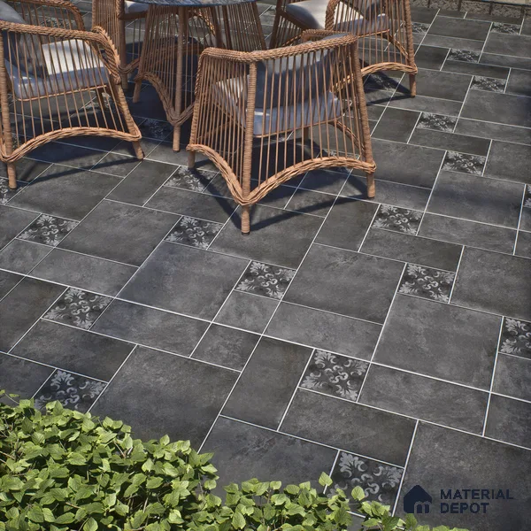 Stone Floor Tile TL 10092 C Modulo Dark 8 x 8 inch Matte Finish Vitrified Anti Skid Tile - 12 mm | Suitable For Balcony, Patio, Bathroom