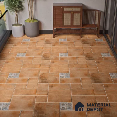 Stone Floor Tile TL 10095 Cotto | 16 x 16 inch - 12 mm thick | Vitrified Anti Skid Matte Finish Heavy Duty Parking Tile | Ideal For Outdoor, High Traffic Areas, Terrace | Pattern Alignment May Vary | 2-3 mm Spacer is Mandatory