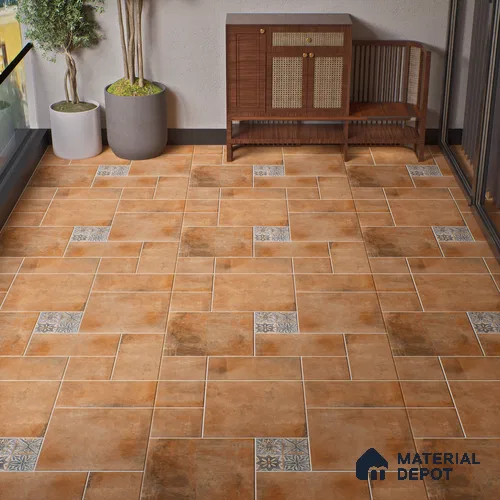 Stone Floor Tile TL 10095 Cotto | 16 x 16 inch - 12 mm thick | Vitrified Anti Skid Matte Finish Heavy Duty Parking Tile | Ideal For Outdoor, High Traffic Areas, Terrace | Pattern Alignment May Vary | 2-3 mm Spacer is Mandatory