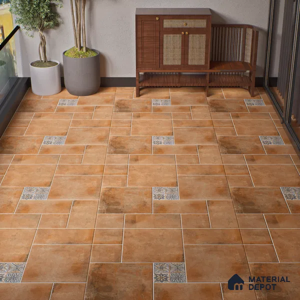 Stone Floor Tile TL 10095 Cotto | 16 x 16 inch - 12 mm thick | Vitrified Anti Skid Matte Finish Heavy Duty Parking Tile | Ideal For Outdoor, High Traffic Areas, Terrace | Pattern Alignment May Vary | 2-3 mm Spacer is Mandatory