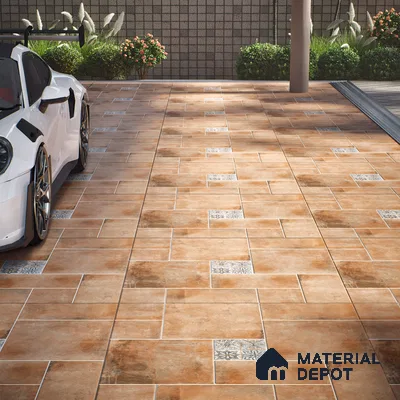 Stone Floor Tile TL 10095 Cotto | 16 x 16 inch - 12 mm thick | Vitrified Anti Skid Matte Finish Heavy Duty Parking Tile | Ideal For Outdoor, High Traffic Areas, Terrace | Pattern Alignment May Vary | 2-3 mm Spacer is Mandatory