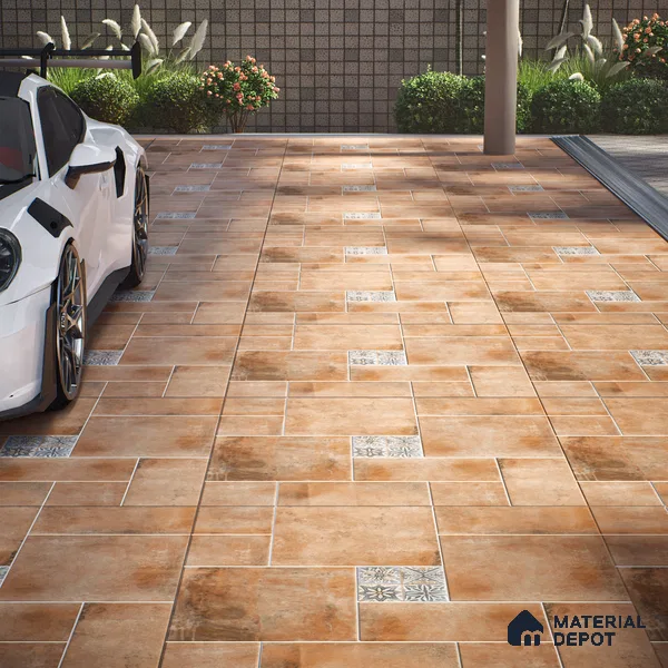 Stone Floor Tile TL 10095 Cotto | 16 x 16 inch - 12 mm thick | Vitrified Anti Skid Matte Finish Heavy Duty Parking Tile | Ideal For Outdoor, High Traffic Areas, Terrace | Pattern Alignment May Vary | 2-3 mm Spacer is Mandatory