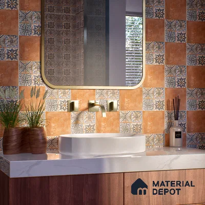 Subway Floor Tile TL 10095 D Cotto Decor 8 x 8 inch Matte Finish Vitrified Anti Skid Tile - 12 mm | 4 Random Design | Suitable For Balcony, Patio, Bathroom | Please Expect a Slight Variation of Pattern