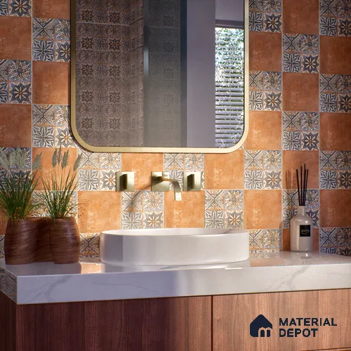 Subway Floor Tile TL 10095 D Cotto Decor 8 x 8 inch Matte Finish Vitrified Anti Skid Tile - 12 mm | 4 Random Design | Suitable For Balcony, Patio, Bathroom | Please Expect a Slight Variation of Pattern