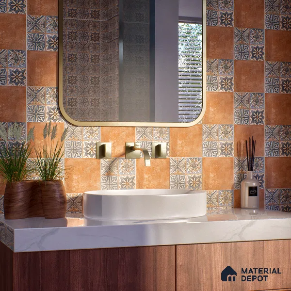 Subway Floor Tile TL 10095 D Cotto Decor 8 x 8 inch Matte Finish Vitrified Anti Skid Tile - 12 mm | 4 Random Design | Suitable For Balcony, Patio, Bathroom | Please Expect a Slight Variation of Pattern