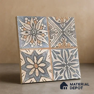 Subway Floor Tile TL 10095 D Cotto Decor 8 x 8 inch Matte Finish Vitrified Anti Skid Tile - 12 mm | 4 Random Design | Suitable For Balcony, Patio, Bathroom | Please Expect a Slight Variation of Pattern