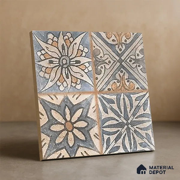Subway Floor Tile TL 10095 D Cotto Decor 8 x 8 inch Matte Finish Vitrified Anti Skid Tile - 12 mm | 4 Random Design | Suitable For Balcony, Patio, Bathroom | Please Expect a Slight Variation of Pattern