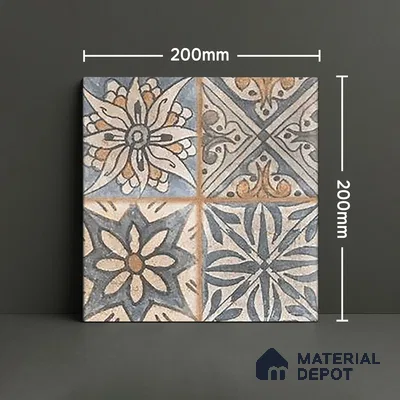 Subway Floor Tile TL 10095 D Cotto Decor 8 x 8 inch Matte Finish Vitrified Anti Skid Tile - 12 mm | 4 Random Design | Suitable For Balcony, Patio, Bathroom | Please Expect a Slight Variation of Pattern