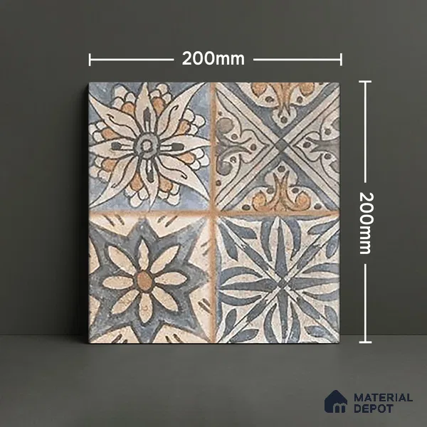 Subway Floor Tile TL 10095 D Cotto Decor 8 x 8 inch Matte Finish Vitrified Anti Skid Tile - 12 mm | 4 Random Design | Suitable For Balcony, Patio, Bathroom | Please Expect a Slight Variation of Pattern