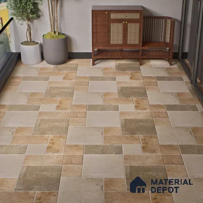 Stone Floor Tile TL 10099 Rust Natural | 16 x 16 inch - 12 mm thick | Vitrified Anti Skid Matte Finish Heavy Duty Parking Tile | Ideal For Bathroom, High Traffic Areas, Terrace | Pattern Alignment May Vary | 2-3 mm Spacer is Mandatory
