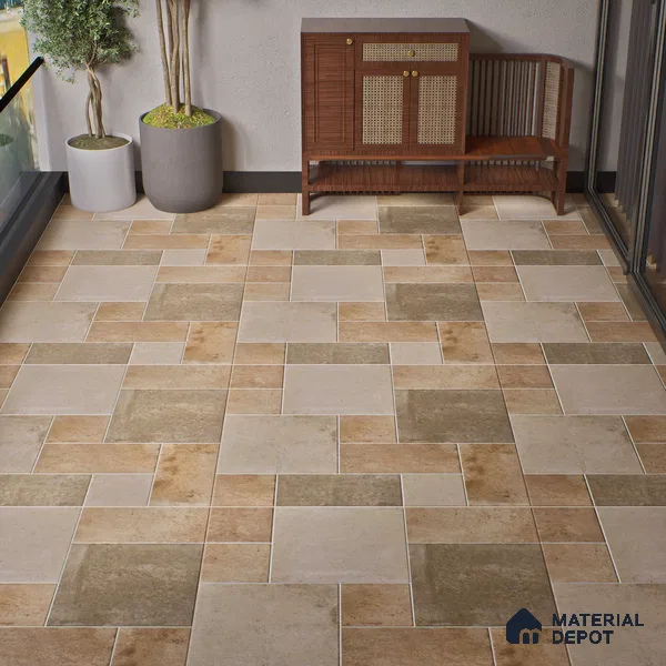 Stone Floor Tile TL 10099 Rust Natural | 16 x 16 inch - 12 mm thick | Vitrified Anti Skid Matte Finish Heavy Duty Parking Tile | Ideal For Bathroom, High Traffic Areas, Terrace | Pattern Alignment May Vary | 2-3 mm Spacer is Mandatory